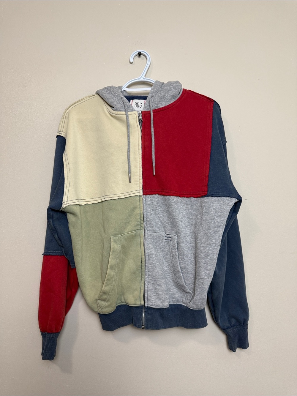 UO- BDG Patchwork Zip-Up Hoodie size very oversized XXS